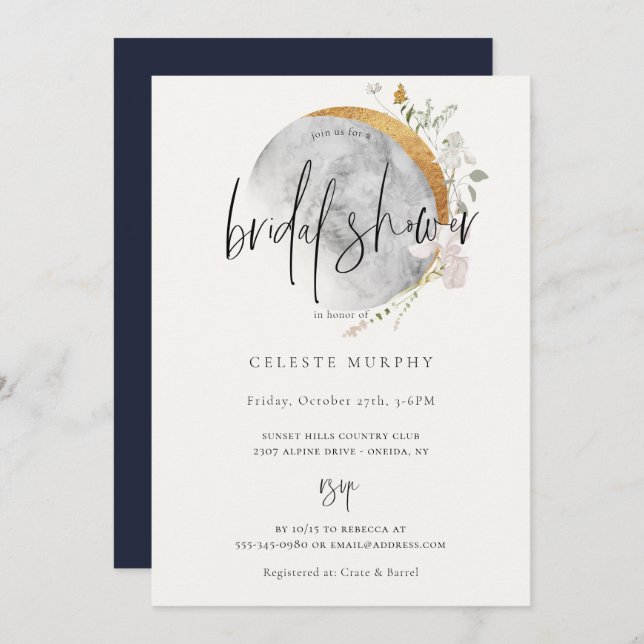 Gilded Wildflower Moon Bridal Shower Invitation (Front/Back)