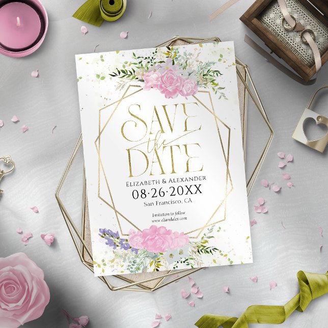 Gilded Wildflower Spring Wedding Save The Date Invitation (Creator Uploaded)