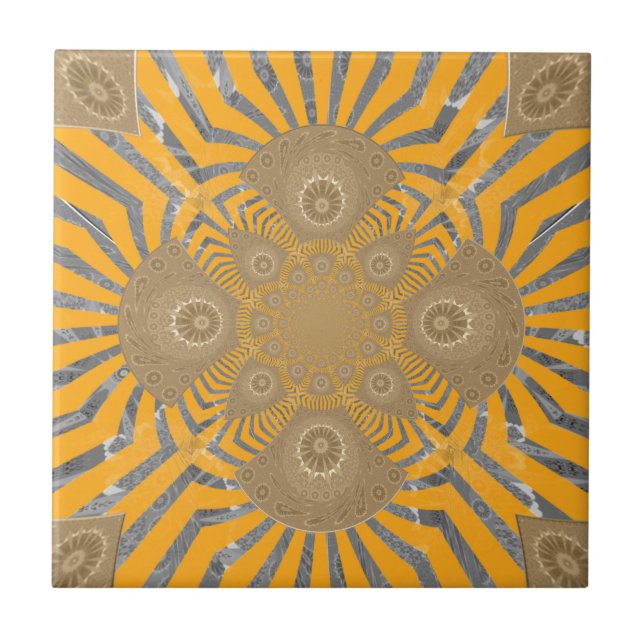 Gilded Zephyr: Elegance in Golden Yellow & Chrome Ceramic Tile (Front)