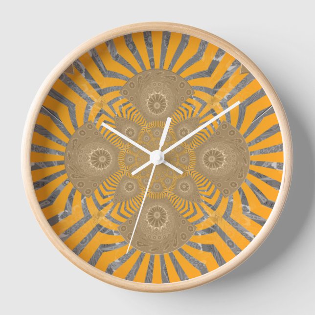 Gilded Zephyr: Elegance in Golden Yellow & Chrome Wall Clock (Front)
