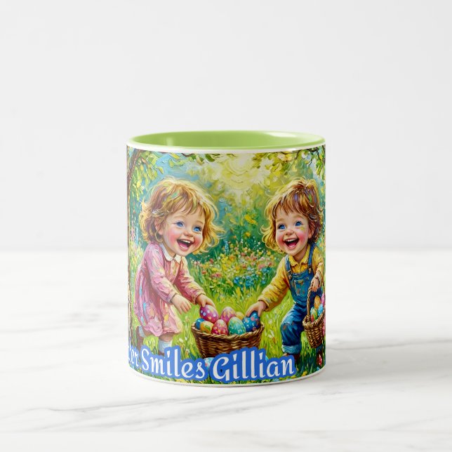 GILLIAN ~ EASTER SMILES ~ Collecting Easter Eggs ~ Two-Tone Coffee Mug (Center)