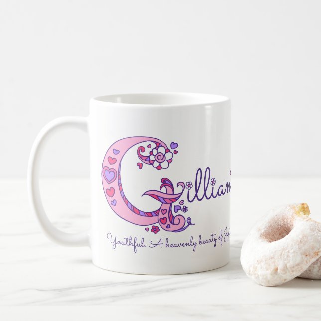 Gillian name meaning decorative G monogram mug (With Donut)