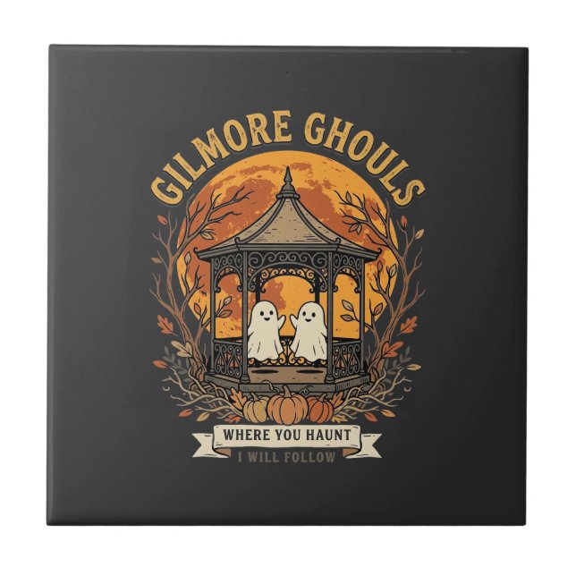 Gilmore Ghouls Halloween Ghost Gazebo Design_1 Ceramic Tile (Front)
