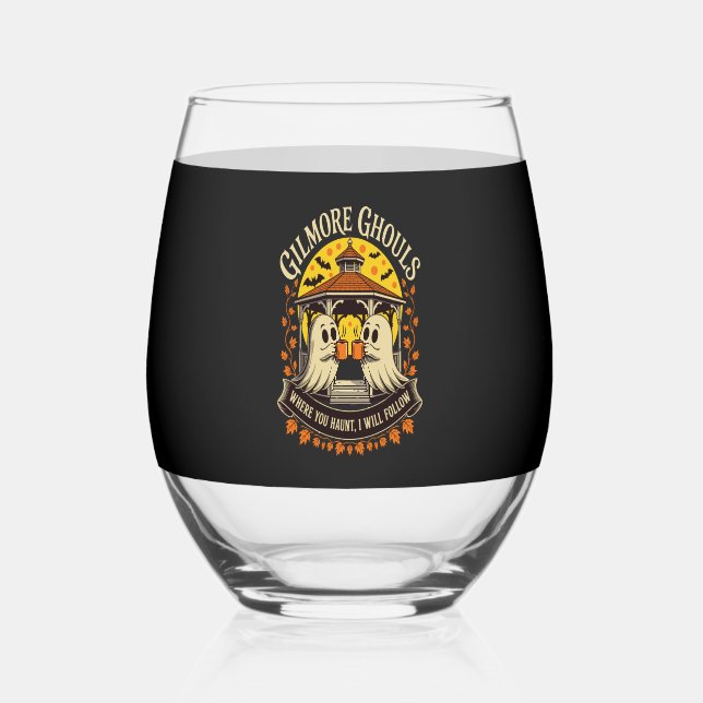 Gilmore Ghouls Halloween Ghost Stemless Wine Glass (Front)