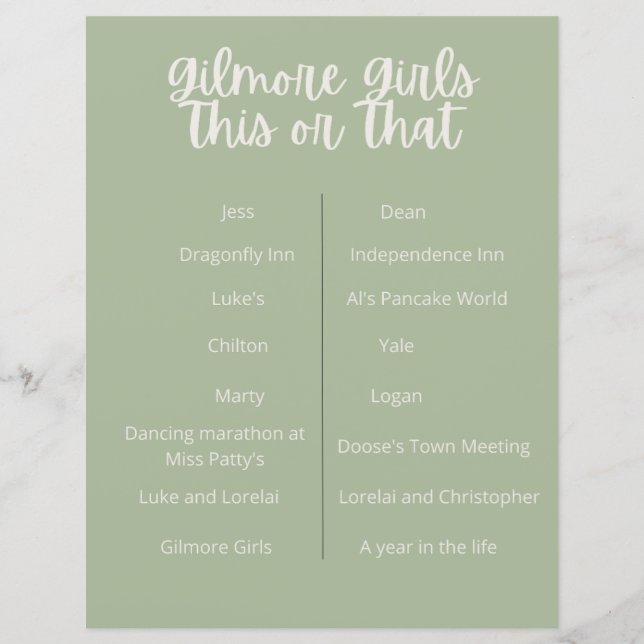 gilmore girls party this or that game  (Front)
