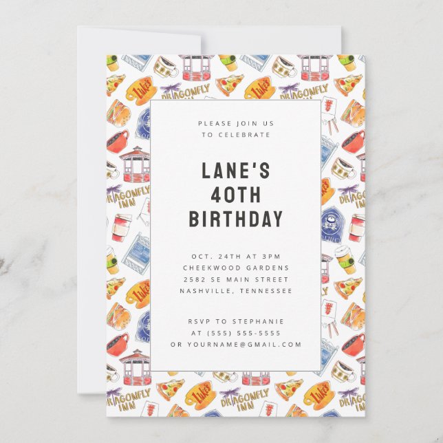 Gilmore Girls Watercolor Icons Birthday Invitation (Front)