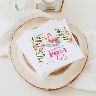 Gilr pool birthday party pink flamingo  napkin