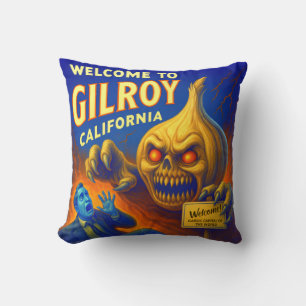 GILROY, CALIFORNIA 16" X 16" GARLIC THROW PILLOW. CUSHION