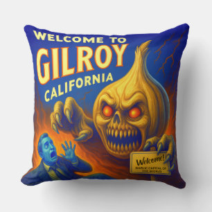 GILROY, CALIFORNIA 20" X 20" GARLIC THROW PILLOW.  CUSHION