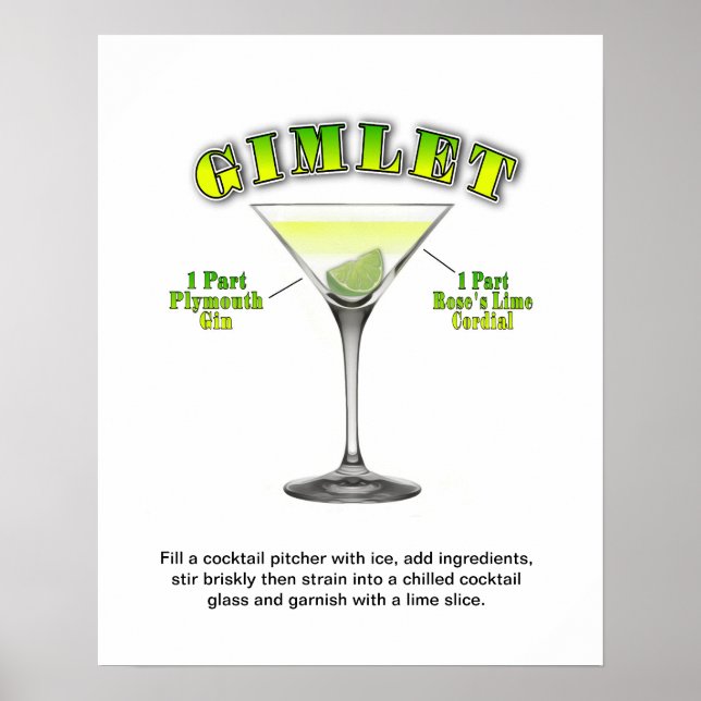 Gimlet Martini Cocktail Recipe 16"x20" Art Poster (Front)