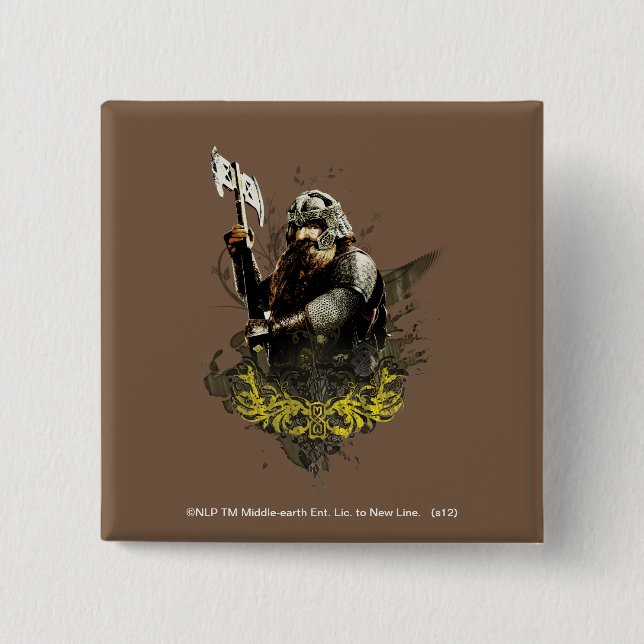 GIMLI™ With Axe Vector Collage 15 Cm Square Badge (Front)