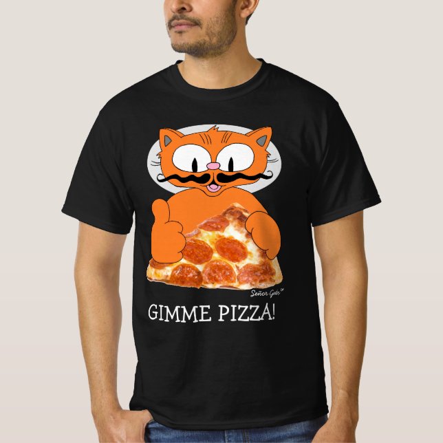 GIMME PIZZA! Señor Gato with Pepperoni Pizza Slice T-Shirt (Front)