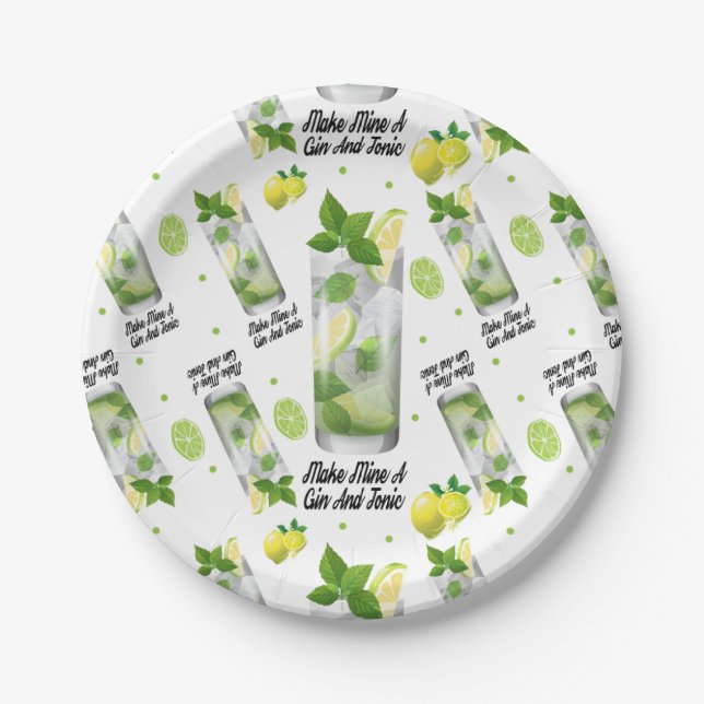 Gin And Tonic Custom Paper Plates 7" (Front)