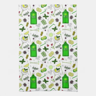 Gin and Tonic Lover Illustrated Cocktail Glasses Tea Towel