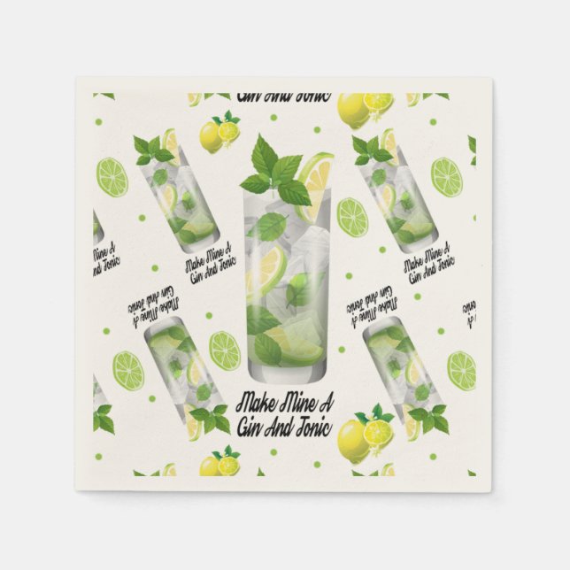 Gin And Tonic, Standard Cocktail Paper Napkins (Front)