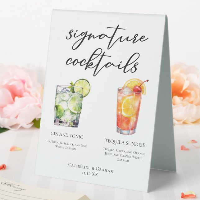 Gin and Tonic Tequila Sunrise Cocktails Menu (In SItu (Wedding))