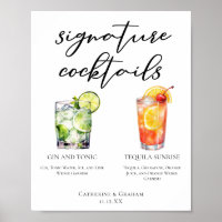 Gin and Tonic Tequila Sunrise Cocktails Menu