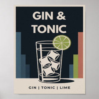 Gin and Tonic Vintage Art Deco Cocktail Graphic Poster