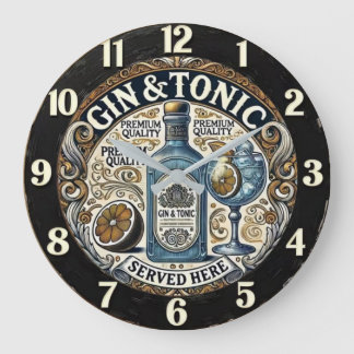 Gin and Tonic Vintage Cocktail Bar Decor  Large Clock