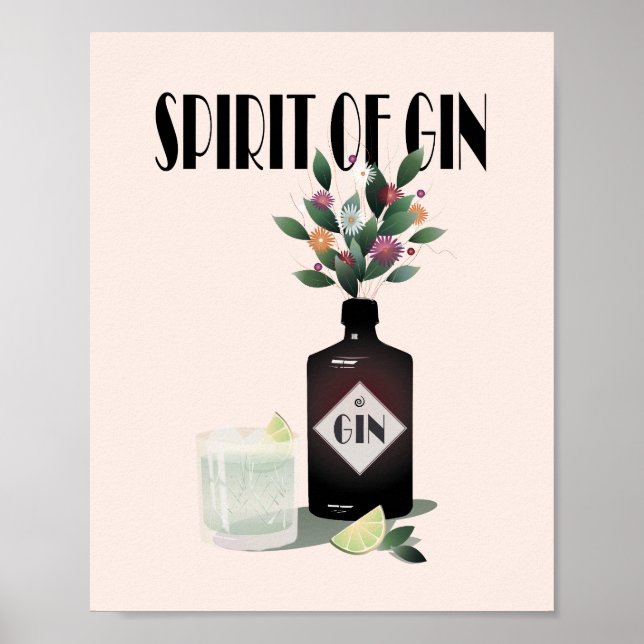 Gin Bottle & Flowers | Illustration for Gin Lovers Poster (Front)