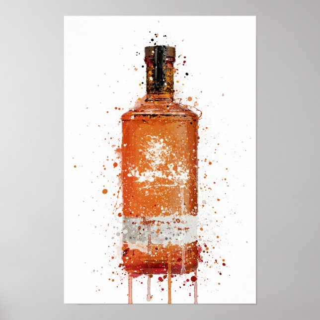 Gin Bottle Wall Art Print 'Blood Orange' (Front)