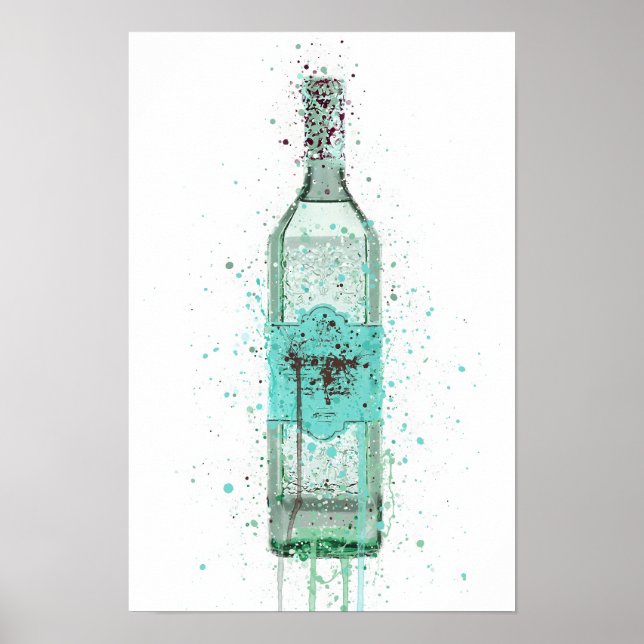 Gin Bottle Wall Art Print 'Duck Egg Blue' (Front)