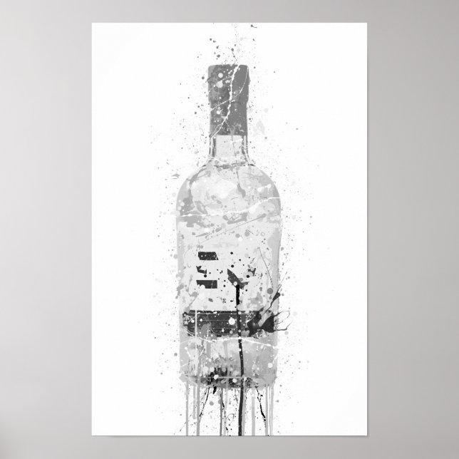 Gin Bottle Wall Art Print 'Grey Marble' (Front)