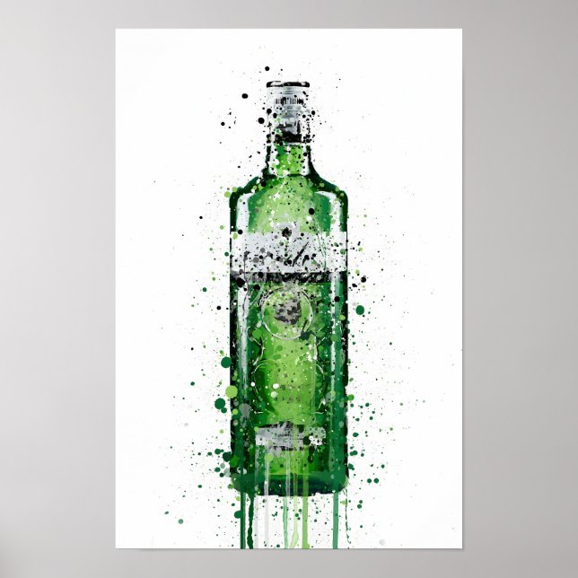 Gin Bottle Wall Art Print 'Leaf Green' (Front)
