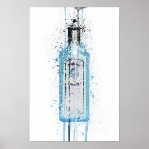 Gin Bottle Wall Art Print 'Ocean Blue'