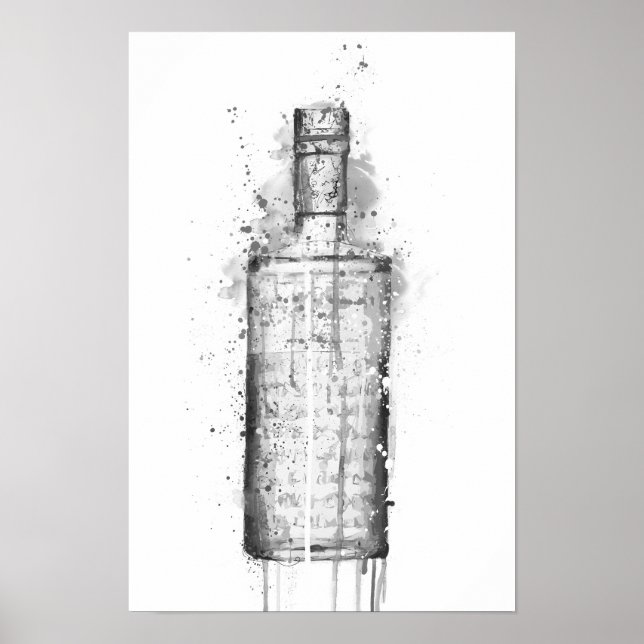 Gin Bottle Wall Art Print 'Steel Grey' Grey (Front)