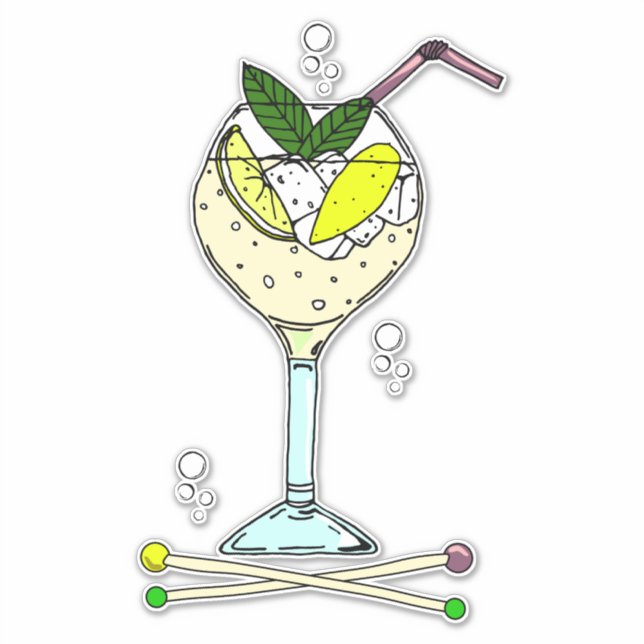 Gin Cocktail Glass with Ice and Lemon Slices (Front)