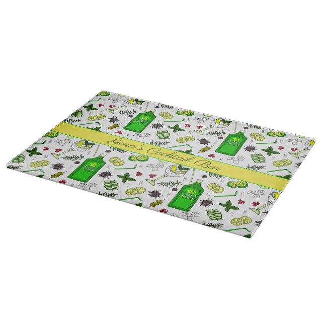Gin Drinker Cocktail Glass and Ingredients Bar Cutting Board (Corner)