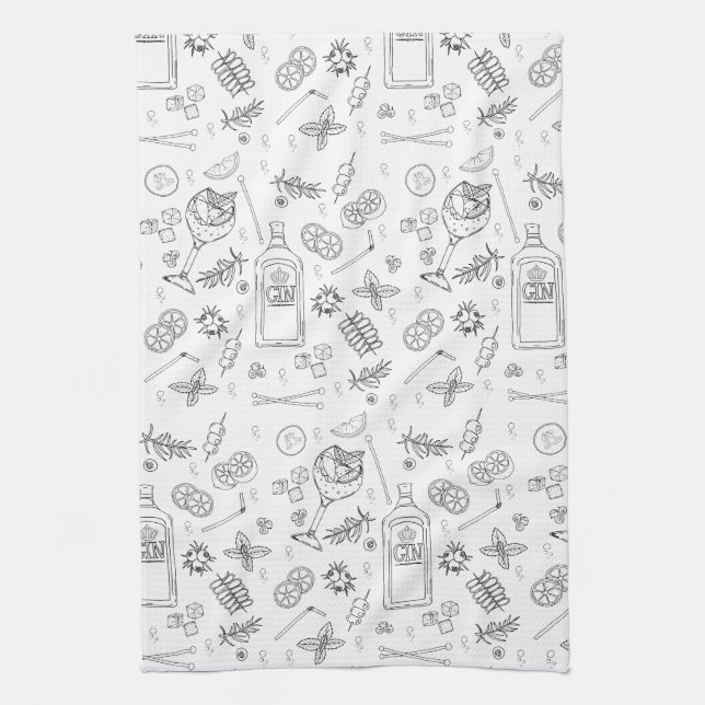 Gin Drinker Love Cocktails Mixologist Pattern Tea Towel (Vertical)