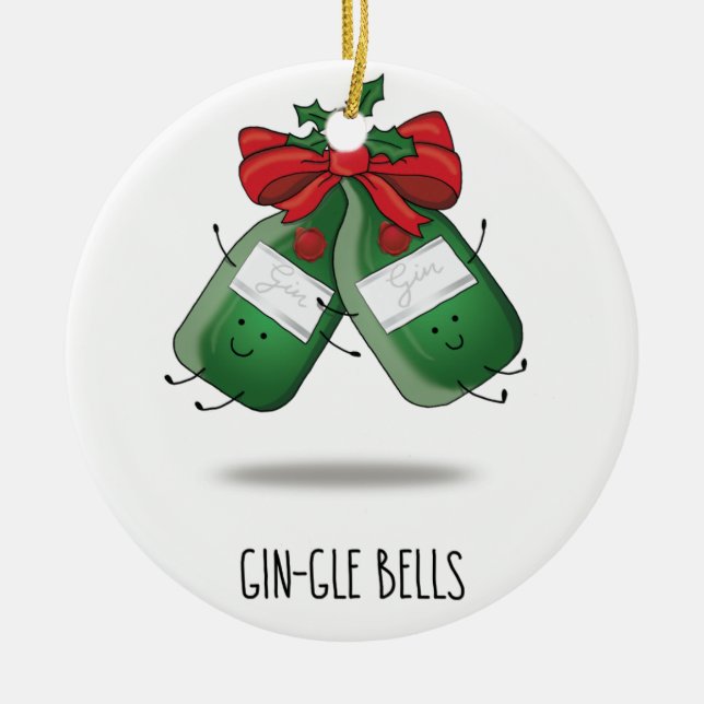 Gin-gle Bells Ceramic Ornament (Front)