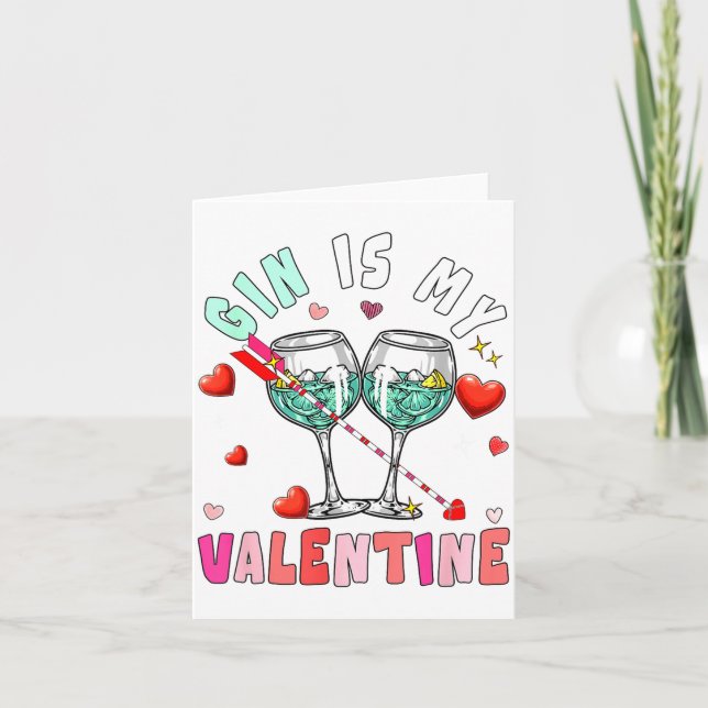 Gin Is My Valentine Hearts Matching Drinker Family Card (Front)