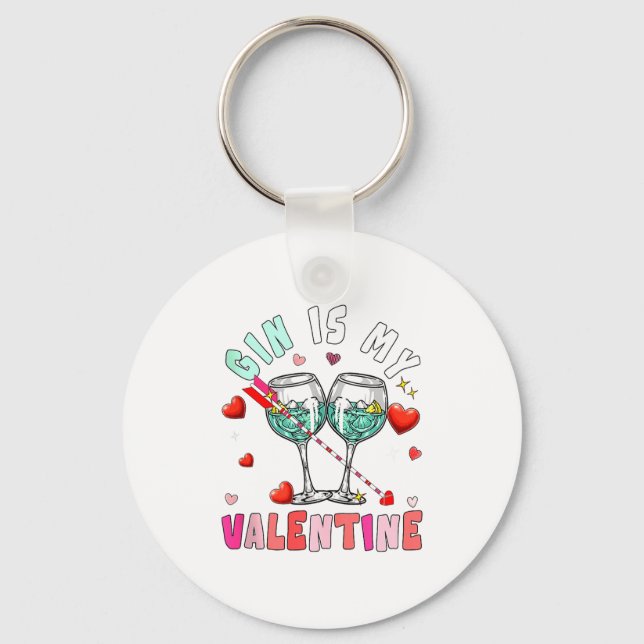 Gin Is My Valentine Hearts Matching Drinker Family Key Ring (Front)
