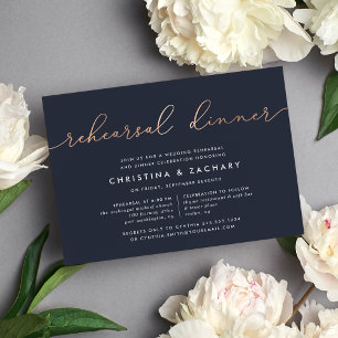 Gin Lane   Modern Faux Copper Rehearsal Dinner Invitation