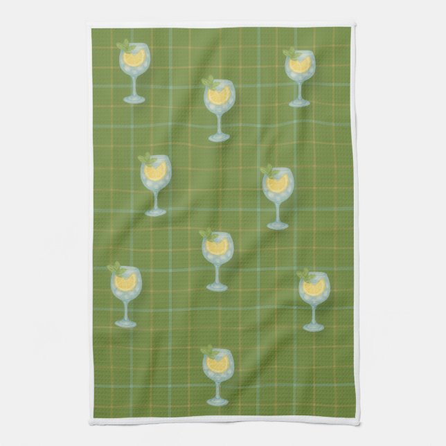 Gin Lover Plaid Tea Towel – Olive  & Ivory  (Vertical)