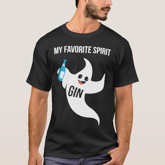 Gin My Favorite Spirit  Halloween Drinking Costume T-Shirt (Front)