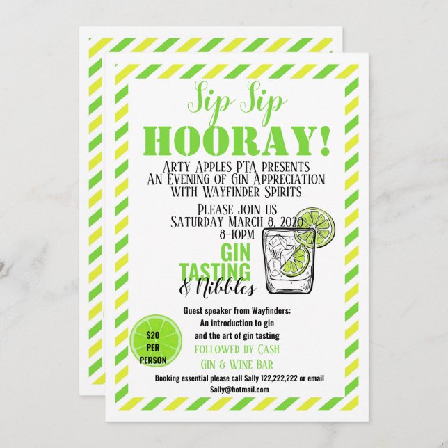 Gin tasting event fundraiser gin and tonic invitation (Front/Back)
