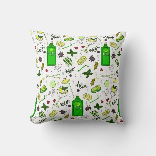 Gin Themed Cocktail Glasses Lemon Lime Pattern Cushion (Front)