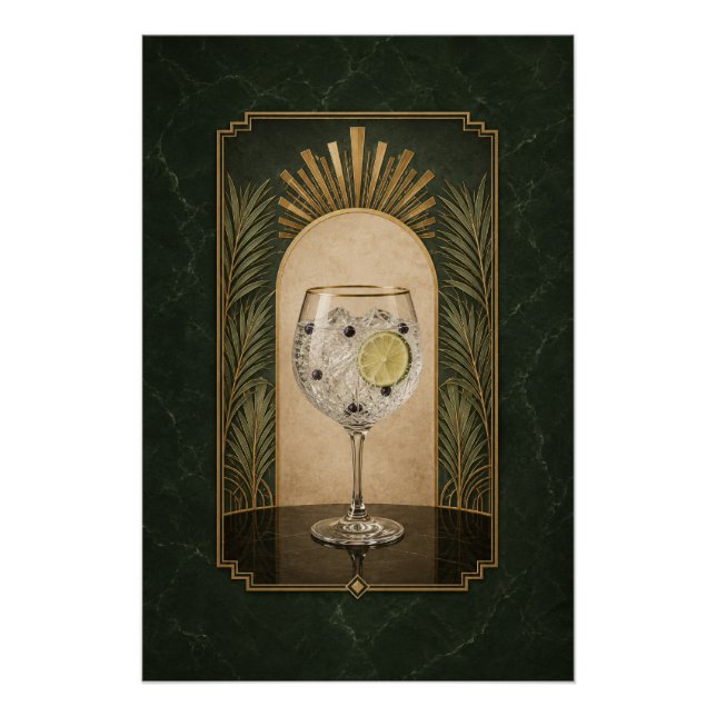 Gin & Tonic Art Deco Poster | Bar Art (Front)