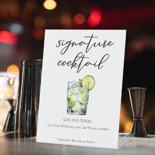 Gin & Tonic Classy Wedding Signature Cocktail Pedestal Sign