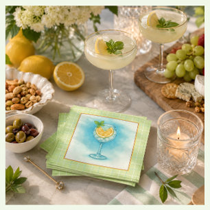 Gin & Tonic Cocktail Napkin – Mint Plaid
