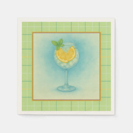 Gin & Tonic Cocktail Napkin – Mint Plaid