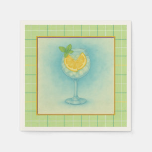 Gin & Tonic Cocktail Napkin – Mint Plaid