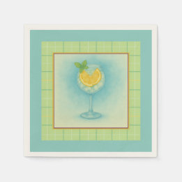 Gin & Tonic Cocktail Napkin – Mint Plaid
