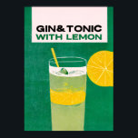 Gin Tonic with Lemon Green Retro Art Poster<br><div class="desc">Taste the zesty zing of a classic Gin Tonic with Lemon Green Retro Art! Relax and unwind as you enjoy the sweet and sour,  bubbly refreshment of a timeless classic. Let the vibrant colours of the art add a spark of life to your day.</div>