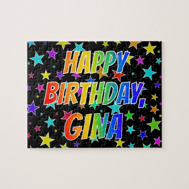 "GINA" First Name, Fun "HAPPY BIRTHDAY" Jigsaw Puzzle (Horizontal)