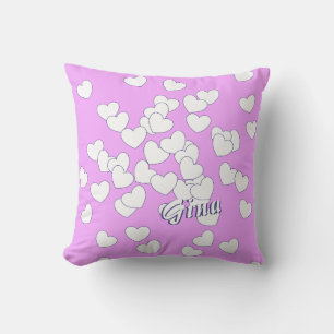 Gina - Name Template Cute Pink With White Hearts Cushion